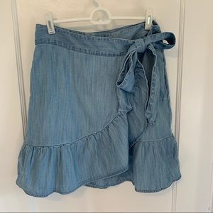 GAP Denim Ruffle Asymetric Front Tie Mini Skirt